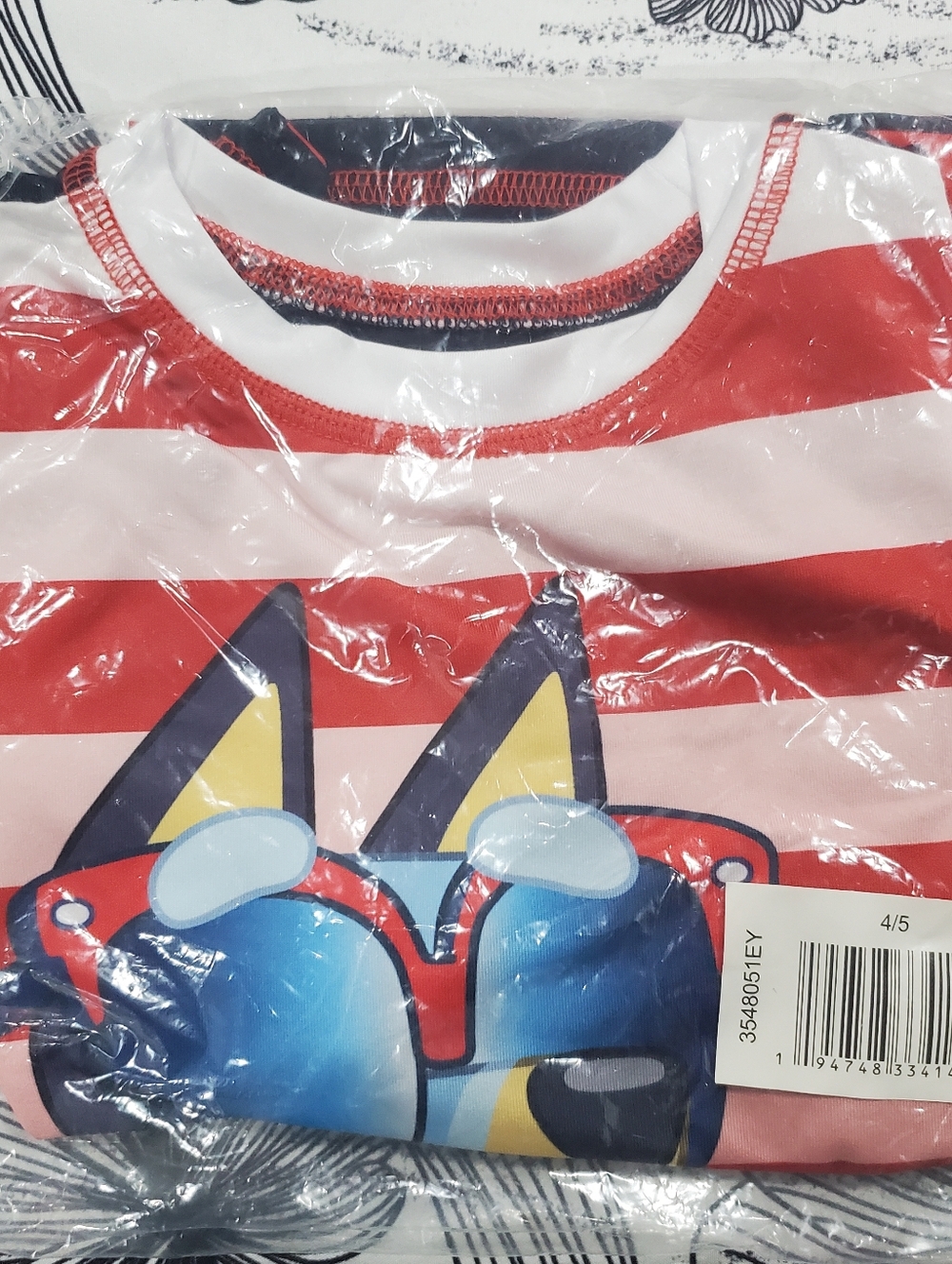 Kids Red & White Striped Graphic Tee with Bluey